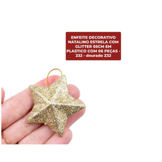 Enfeite para pendurar Decorativo Natalino Estrela com Glitter 05cm em Plástico com 06 Peças em Oferta na Shopee
