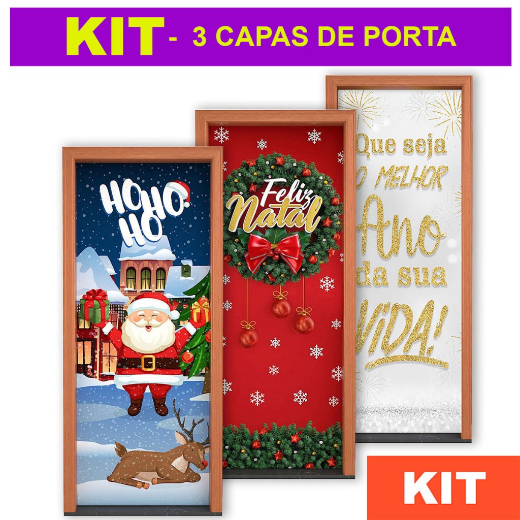 Kit 3 Capa de Porta Natal e Ano Novo Em Tecido C/Elástico Sublimado 0,85x2,10m Decoração em Oferta na Shopee