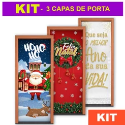 Kit 3 Capa de Porta Natal e Ano Novo Em Tecido C/Elástico Sublimado 0,85x2,10m Decoração