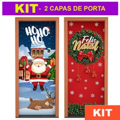 Kit Capa Porta Natal em Tecido Decorativo 0,85x2,10m - Kit 2 Unidades