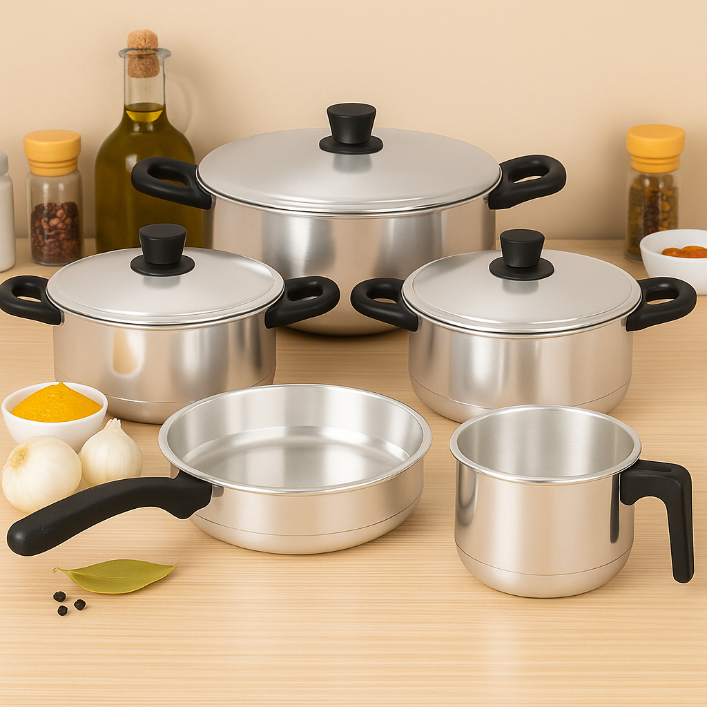 OFERTA/Jogo de panelas 5 peças alumínio Polido com frigideira e caneco em Oferta na Shopee