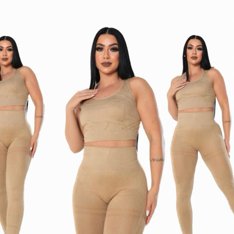 conjunto duas pecas academia legging + top feminino fitness levanta bum bum