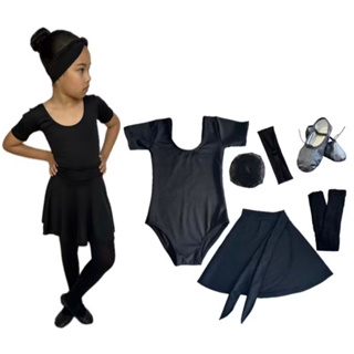 Kit Ballet Infantil 6 itens/uniforme para dança completo (PRETO)- Saia Transpassada e Collant com Manga em Oferta na Shopee