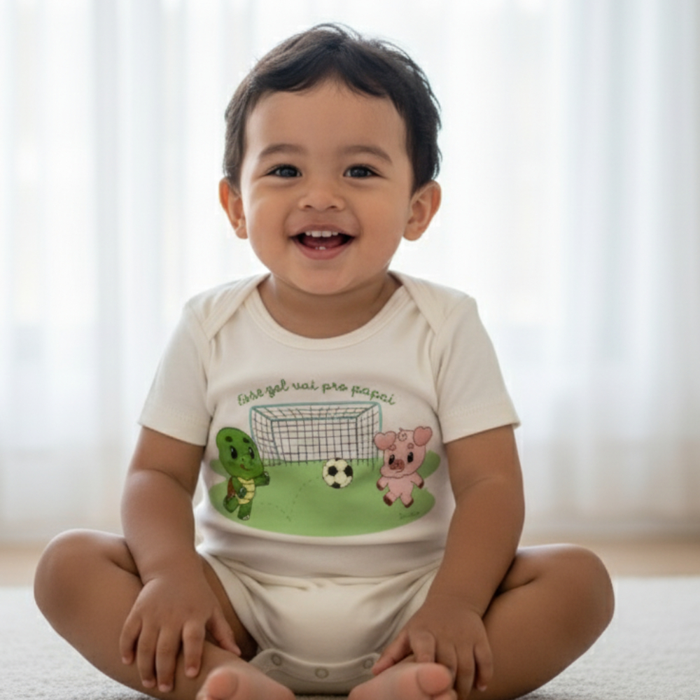 Macacão Esse Gol é pro Papai Manga Curta - All the Colors - TurmaTube em Oferta na Shopee