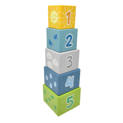 Torre Divertida Cubos de Encaixar e Empilhar Brinquedo Educativo de Madeira Multicolorido NewArt