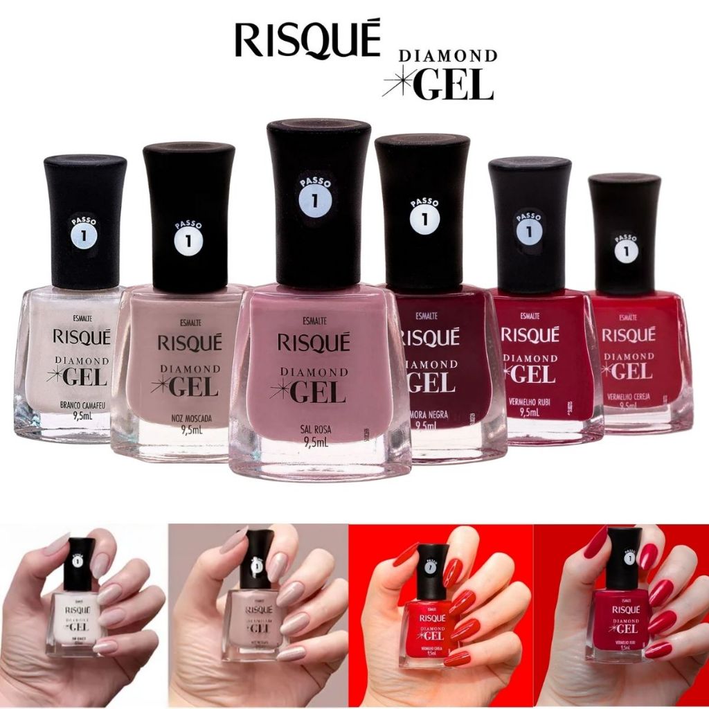RISQUE KIT 6 ESMALTES DIAMOND GEL HIPOALERGÊNICO - FAVORITOS