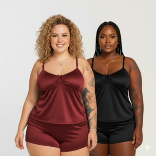 Kit 3 Pijamas Femininos Plus Size LISOS – Baby Doll / Short Doll Super Fresquinho em Oferta na Shopee
