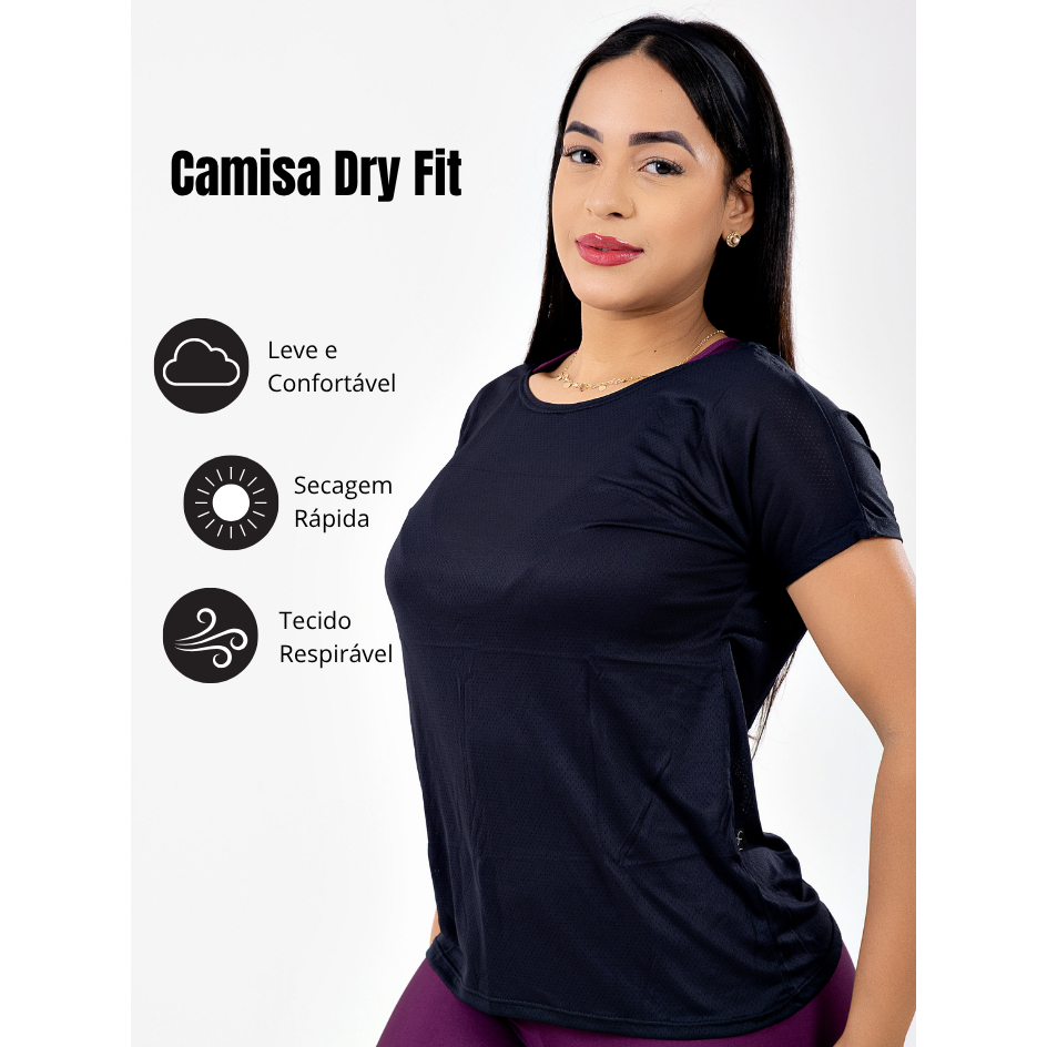 Camisa Dry Fit Feminina Esportiva Academia Fitness Leve Confortável Respirável Rápida Secagem