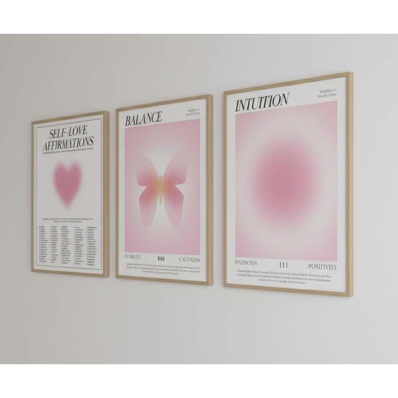 Quadro decorativo Rosa Aura Halo pink 3 peças 40x60 em Oferta na Shopee