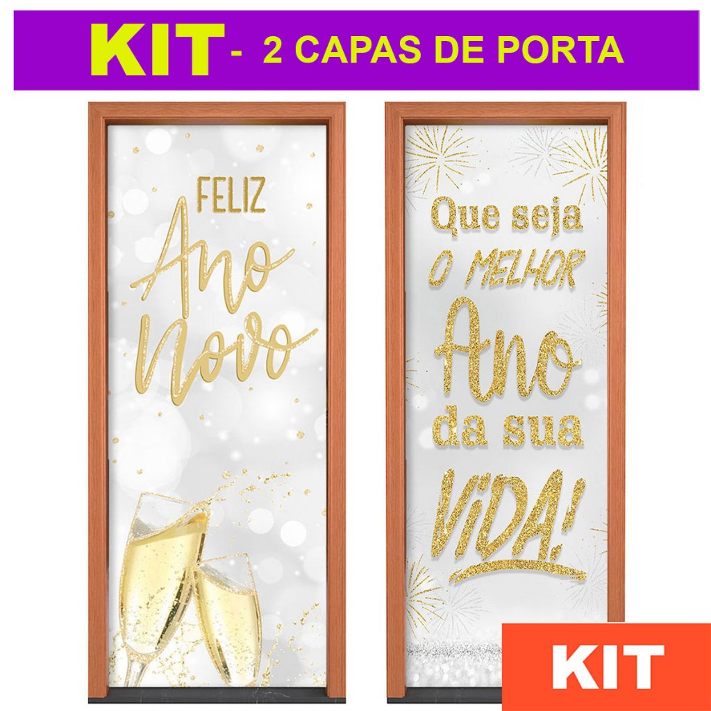 Kit 2 Capa de Porta Decoração Ano Novo Sublimado 0,85x2,10m C/Elástico