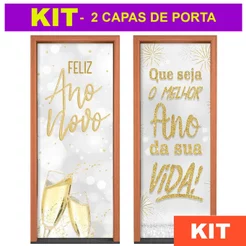 Kit 2 Capas de Porta Decoração Ano Novo 0,85x2,10m Em Tecido Com Elástico