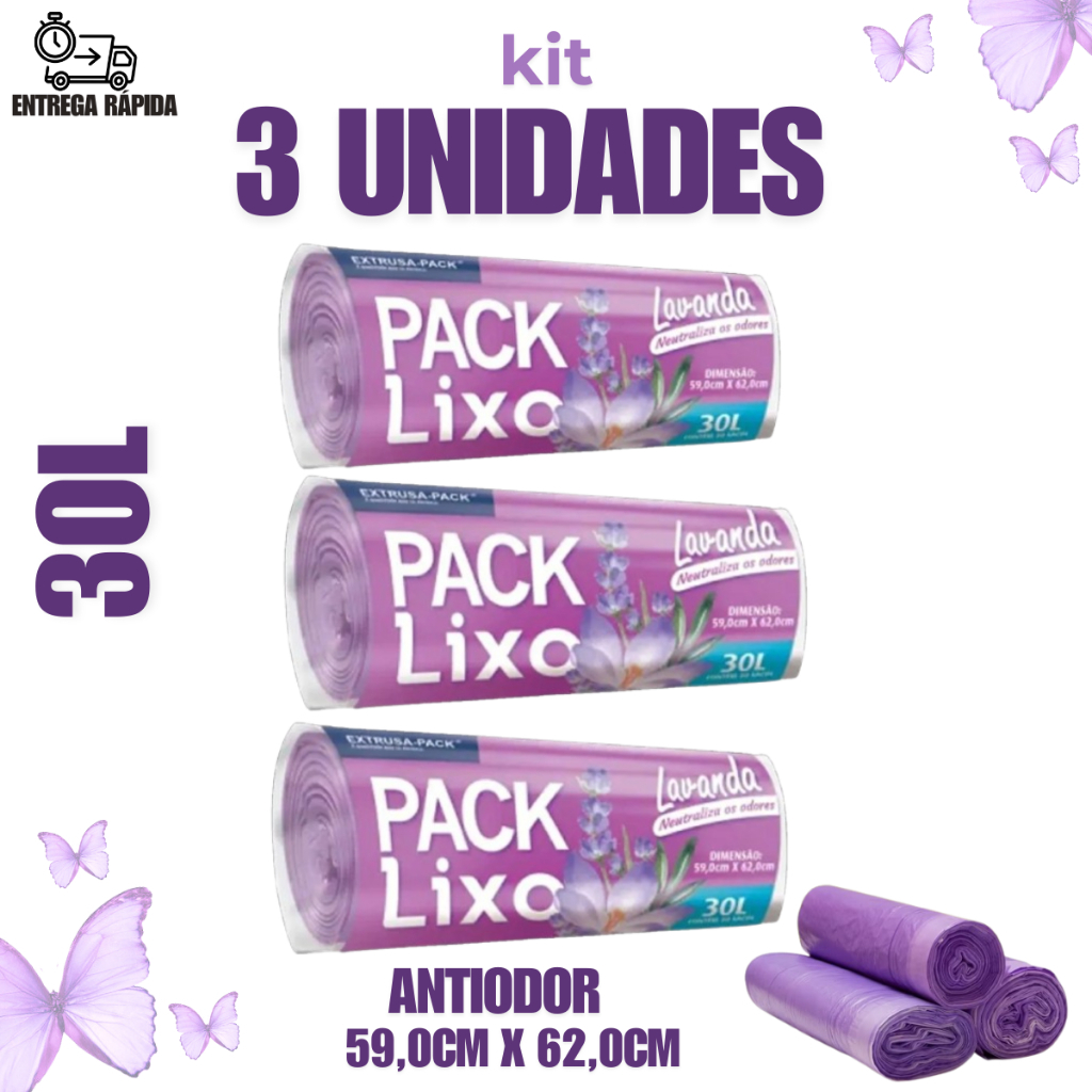 Saco de Lixo Perfumado 30 Litros Lavanda Kit 1/2/3 Neutraliza Odores Econômico Resistente Cheiroso em Oferta na Shopee