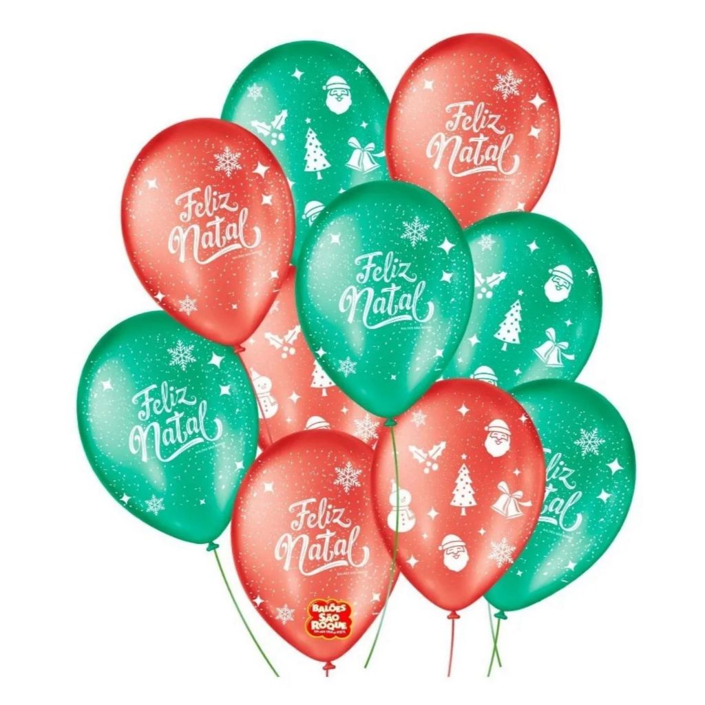 Balão Látex Feliz Natal São Roque Sortido 25 Unidades - n°9 Bexiga de Natal