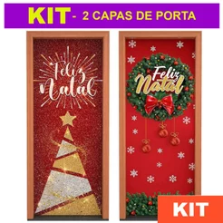 Kit Capa de Porta Decoração de Natal Sublimado 0,85x2,10m - 2 Unidades