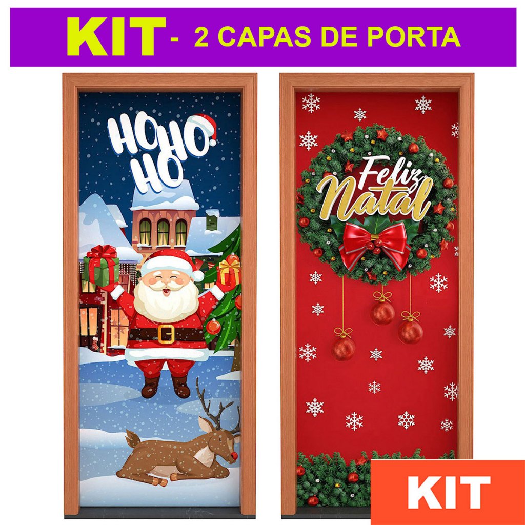 Kit 2 Capas para Porta Decoração Natal em Tecido 0,85x2,10m Fácil Instalação em Oferta na Shopee