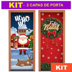 Kit 2 Capas para Porta Decoração Natal em Tecido 0,85x2,10m Fácil Instalação