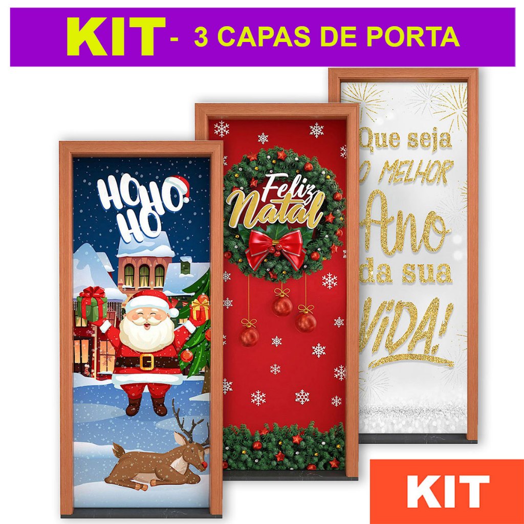 Kit 3 Capas Porta Natal e Ano Novo Decorativa 0,85x2,10m Tecido com Elástico Kit 3 Capas Porta Natal e Ano Novo Decorativa 0,85x2,10m Tecido com Elástico