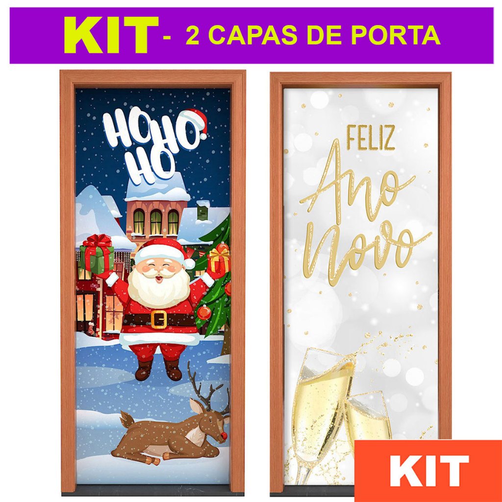 Kit 2 Capas Decoração De Porta Natal e Ano Novo 085x210m Sublimado em Tecido