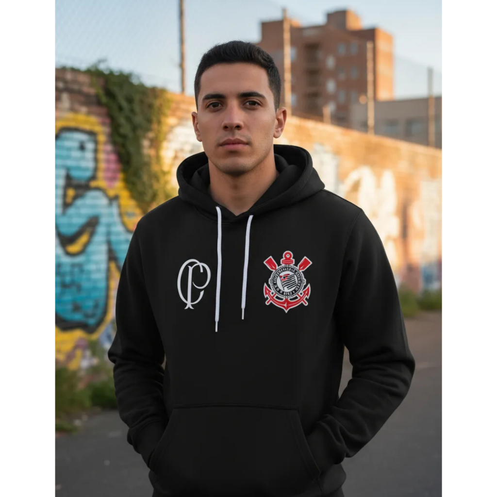 Blusa Moletom Canguru Masculina Confortavel Estilosa Moderna Casual Times Futebol Tendencia