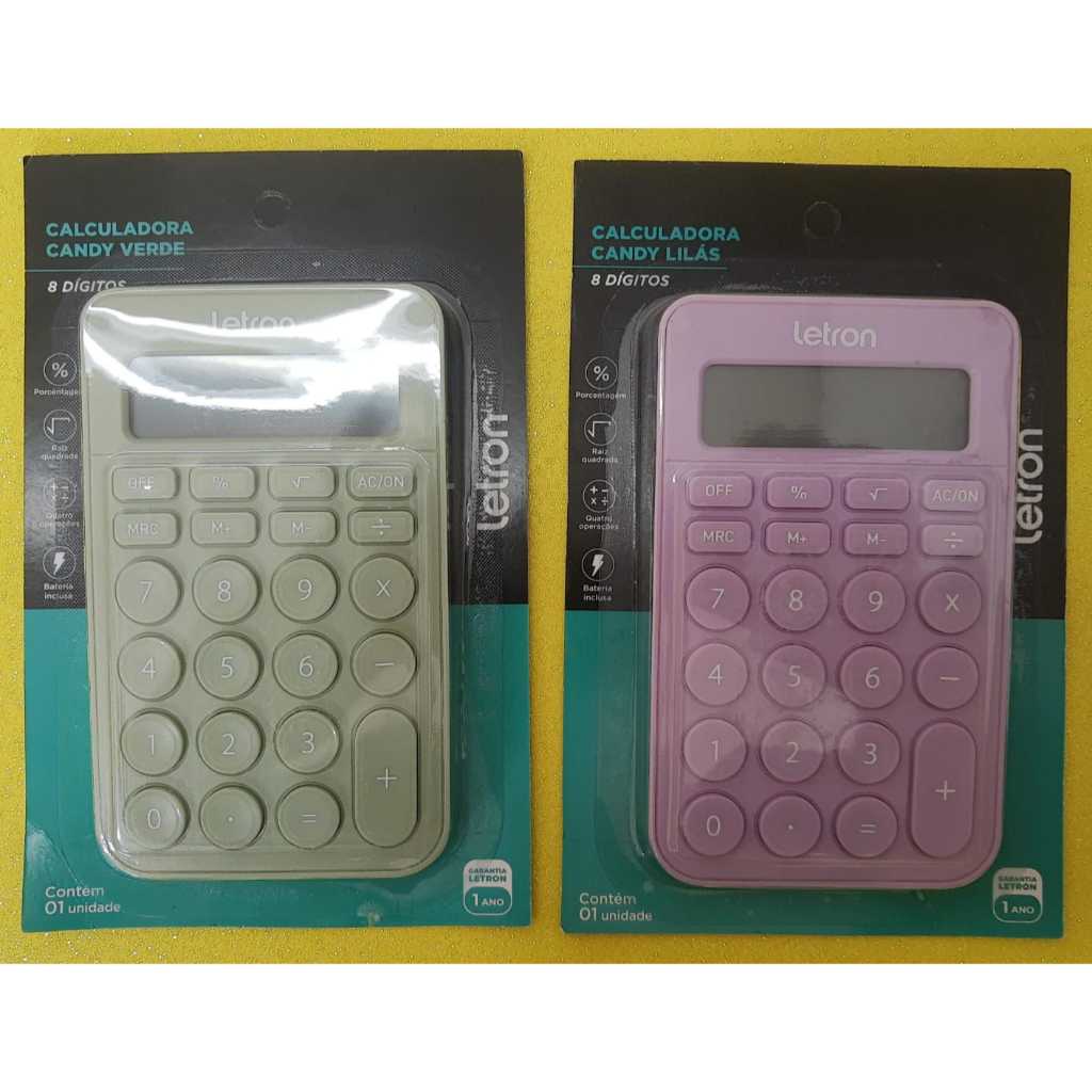 Calculadora Digital de Mesa 8 Dígitos Letron a Bateria Lilás ou Verde