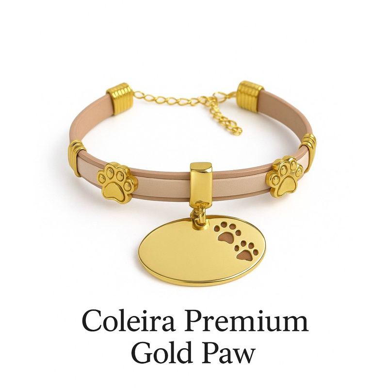 Coleira Couro Premium Gold Paw – Luxo, Conforto e Segurança para seu Pet