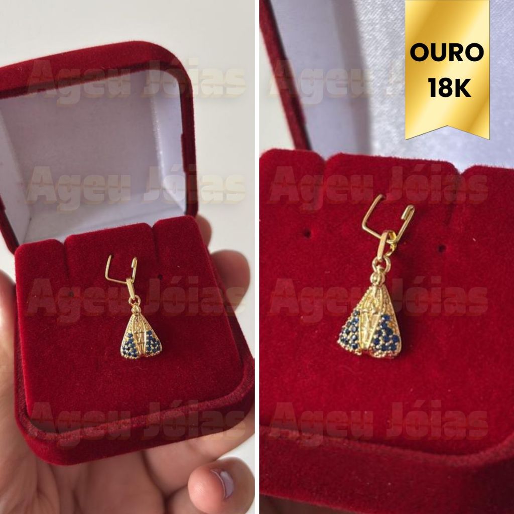 Pingente Nossa Senhora Aparecida Ouro 18k Cravejado Zirconia Azul