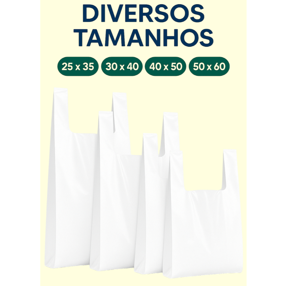 Kit 1000 Sacolas plásticas 25x35 30x40 38x48 48x58 Branca com 1000 unidades Frete grátis