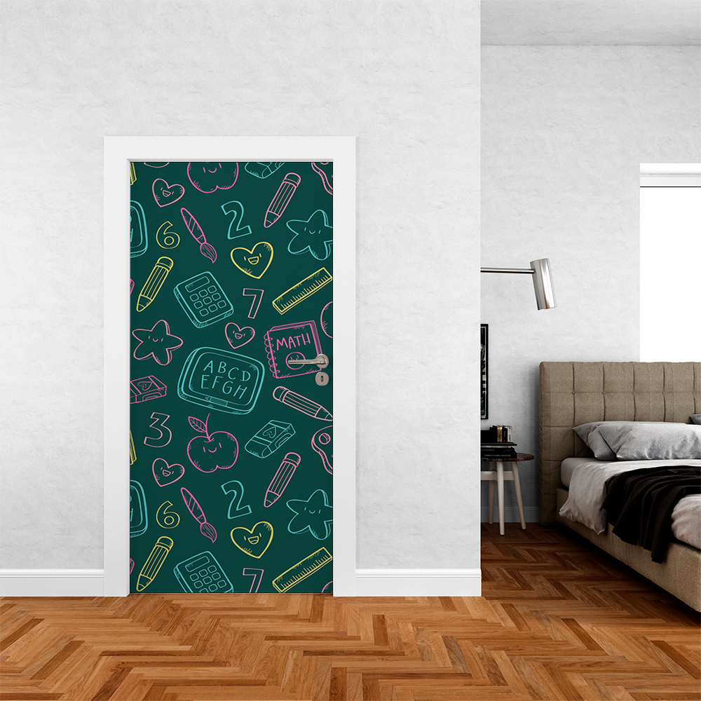 Capa De Porta Decoração de Casa Ensino Lousa Lição de Casa Escolar Em Tecido 0,85x2,10m Veste Fácil Painel e Cores