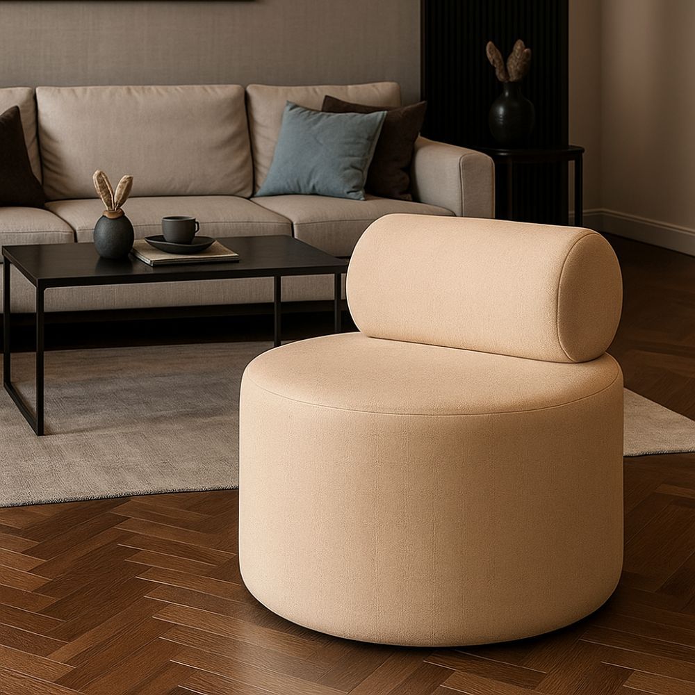 Poltrona Orgânica Viena Luxo Design Moderno Para Escritório Sala Recepção Tecido Suede Bege Creme