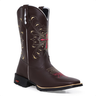 Bota Texana Feminina Bordada Cano Longo Montaria Confortável