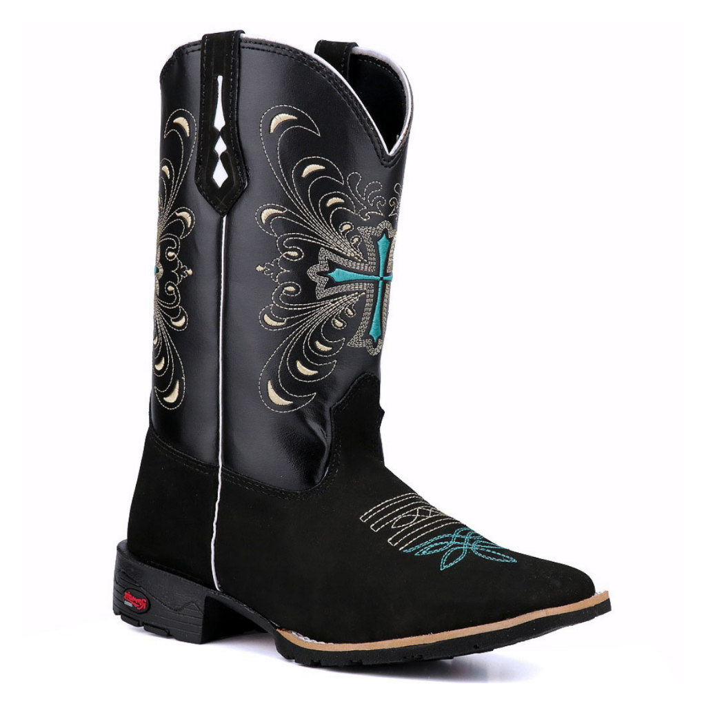 Bota Feminina Texana Bico Quadrada Country Cano Longo Montaria