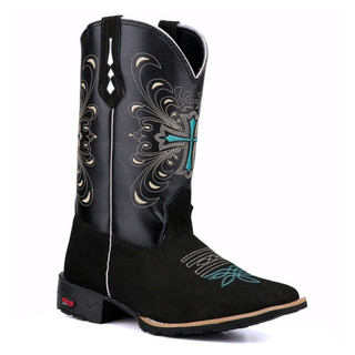 Bota Feminina Texana Bico Quadrada Country Cano Longo Montaria