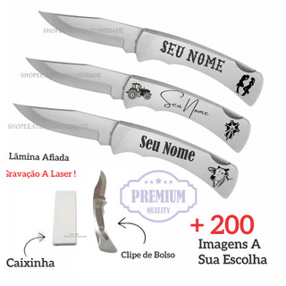 Canivete Inox Clip/Bolso Com Abridor na Lâmina Personalizado Seu Nome