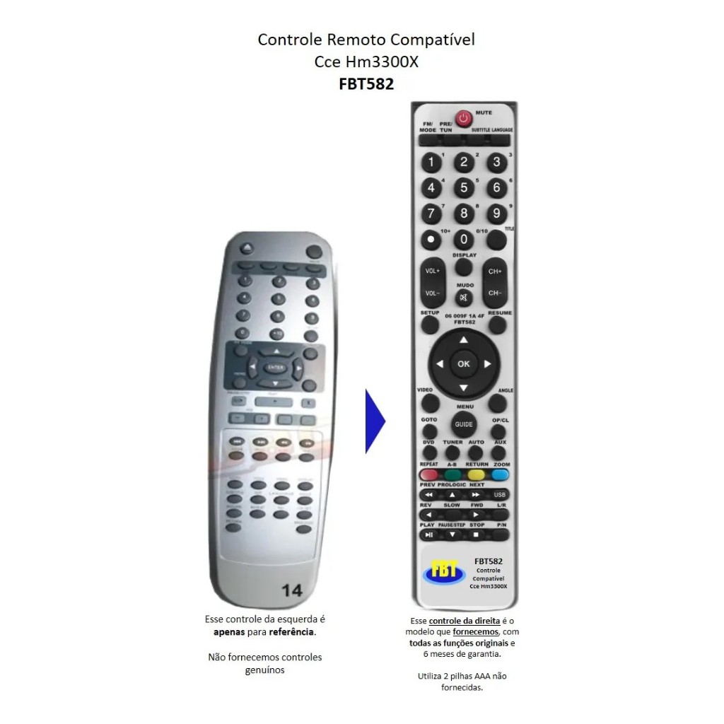 Controle Remoto Para Home Theater Cce Hm-3300x /// Fbt 582