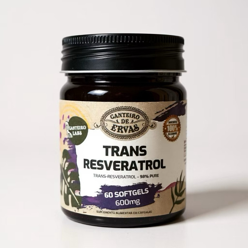 Trans-Resveratrol 98% puro Canteiro de ervas 600 mg 60 softgels em Oferta na Shopee
