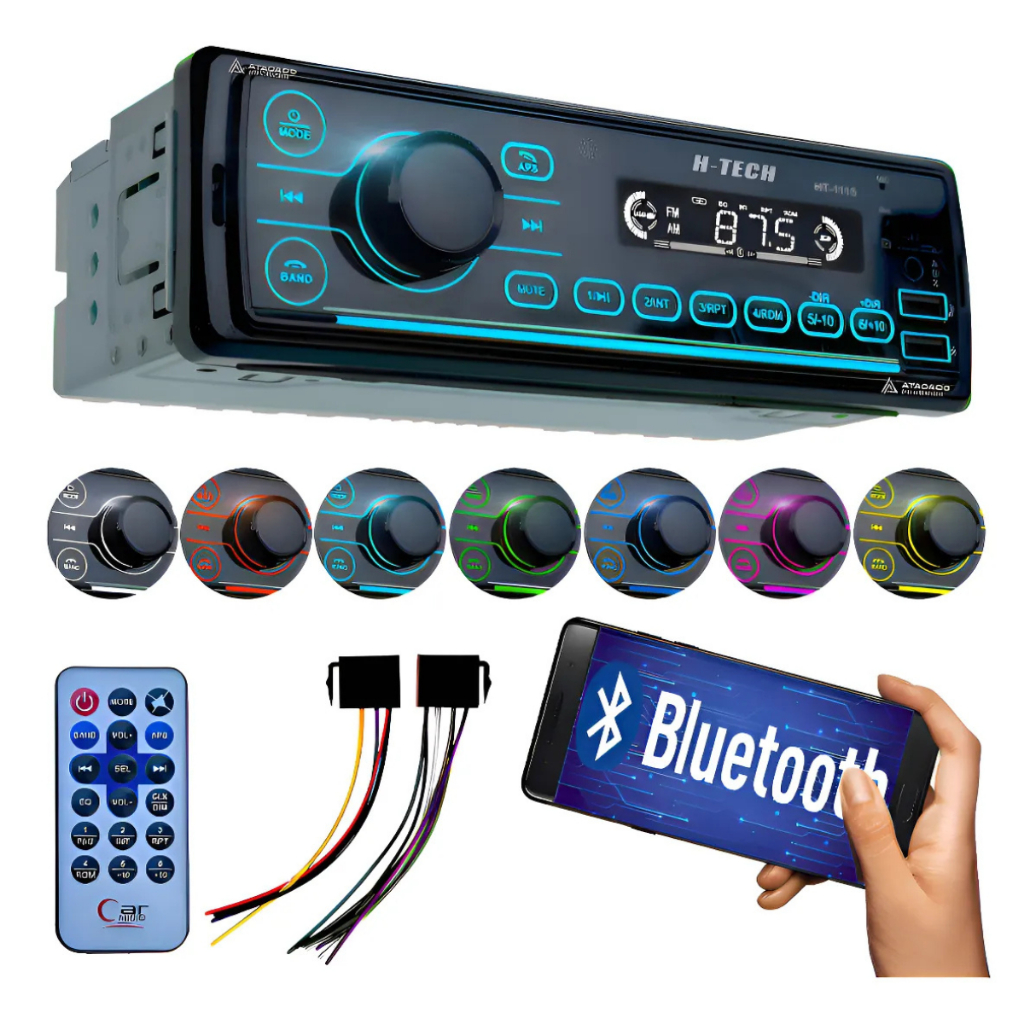 Radio Automotivo H-tech Ht-1115 Bt Usb Sd 7 Cores 4x45rms ACEITA LONGA DISTANCIA