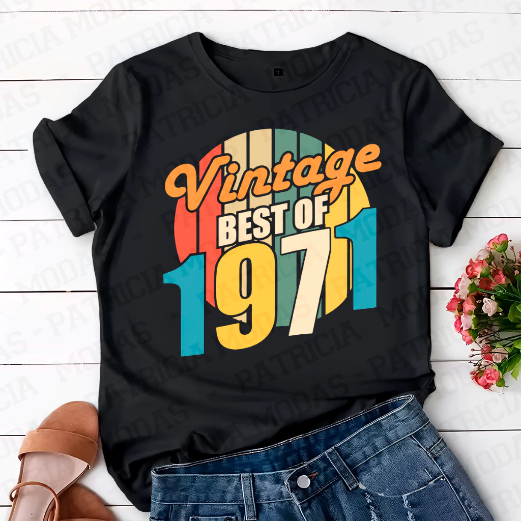 Camiseta Algodão Best of 1971 T-shirt Básica Confortável Estampa Estilo Retrô personalizado