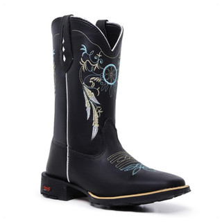 Bota FemininaTexana Cano Médio Em Couro Bordada Country Confortável  Montaria