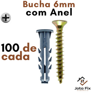 Kit 100 Buchas 6mm com Parafuso 6 Philips Kit Parafuso 40mm e Bucha com Anel Aba Fixação Concreto