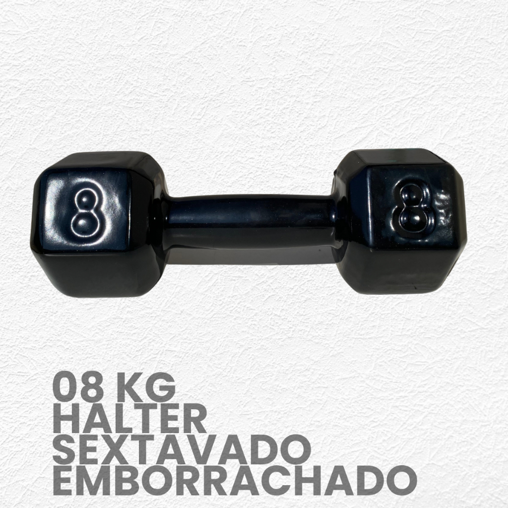 Halter sextavado Emborrachado 8kg - peso de academia 8kg - 1 unid em Oferta na Shopee