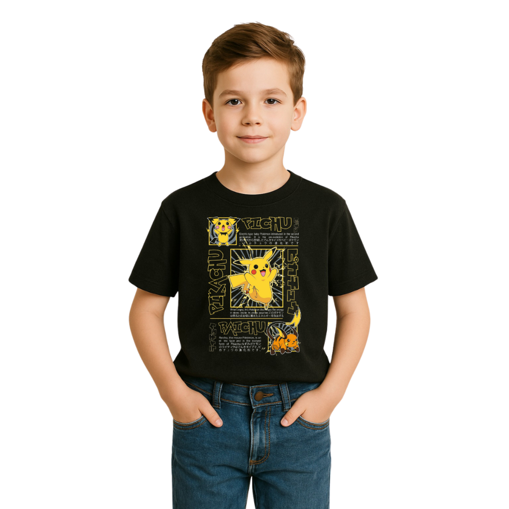 Camiseta Infantil Pokemon Estampada Personagens Pokemon Camiseta 100% algodão