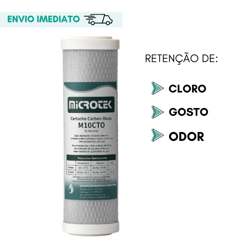 Refil Carbon Block 10 Polegadas Pós Caixa Dágua Entrada Ponto de Uso Retira Cloro
