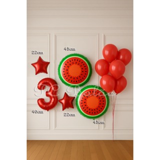 Kit 11 : Balão Metalizado 2 MELANCIA REDONDA 45CM  + N° 40CM VERMELHO 2 ESTRELA VERMELHA 6 BEXIGA em Oferta na Shopee