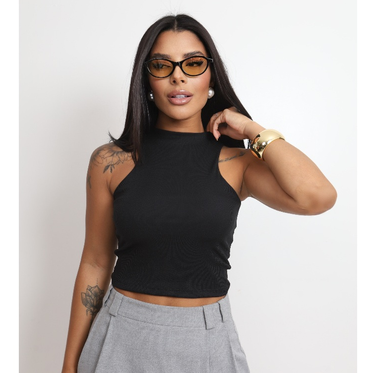 Top Cropped Feminino Ribana Canelada Único 36 ao 42 Básico Estiloso Moda 2026