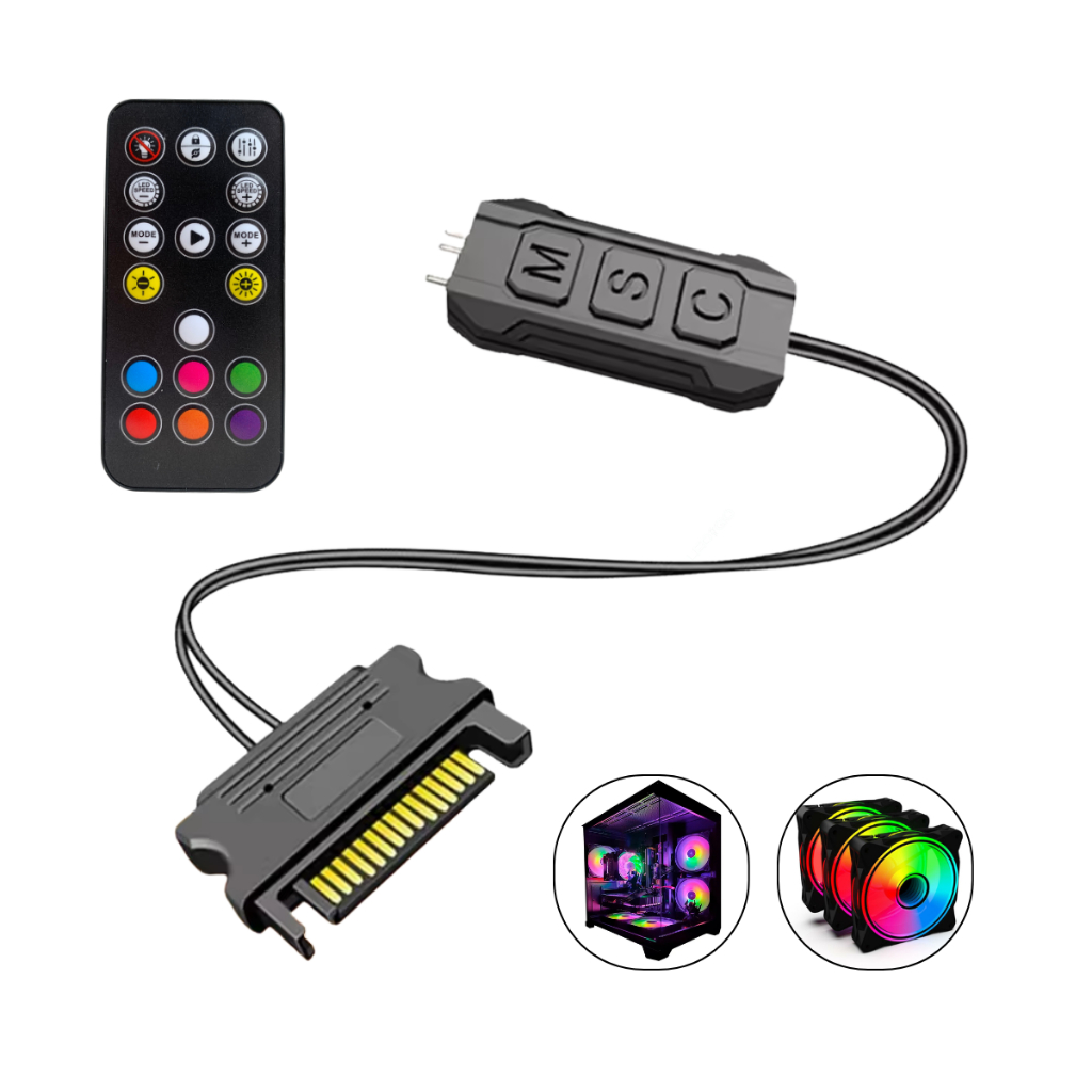 Controladora Para Cooler Fan Ventoinha Sata LED  C Controle Sata Argb 5v 3 Pinos