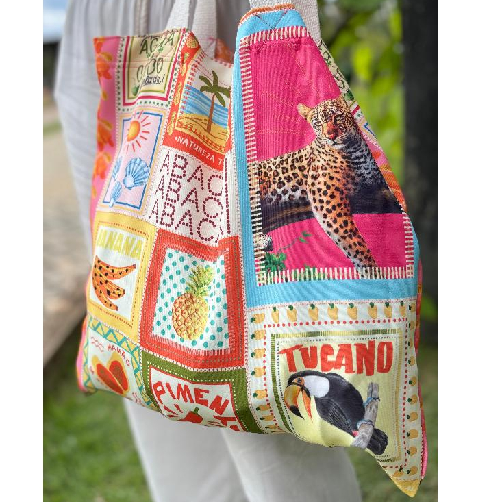 Bolsa Feminina Sacola Ecobag Com Alça Transversal  Moda Praia Verão