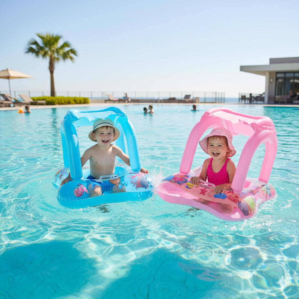 Boia Infantil Fralda com Cobertura Solar Proteção UV Bebê Inflável Segura Piscina Praia Azul ou Rosa em Oferta na Shopee