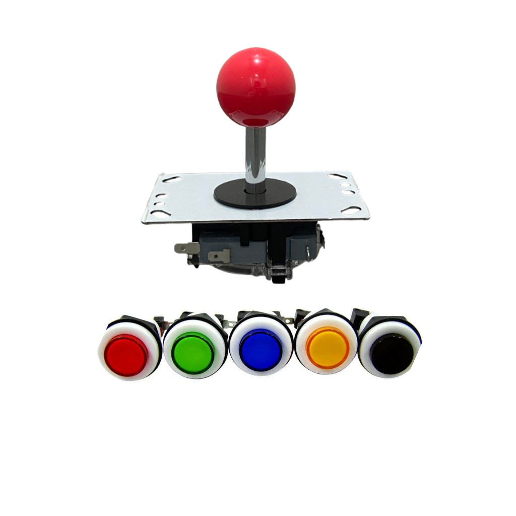Kit Joystick Fliperama Arcade Bola Vermelha 8 Posições + 5 Chave Botões PBS-29