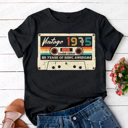 Camiseta Algodão 1975-Fita T-shirt Básica Confortável Estampa Estilo Retrô personalizado