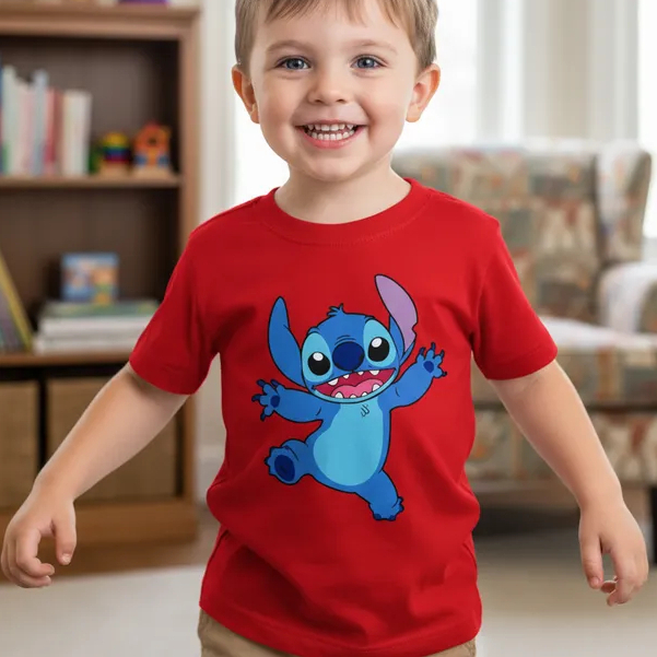 Camiseta Infantil Juvenil Stitch Feliz -100% Algodão Fio 30.1 (do Desenho/Movie Lilo e Stitch\0